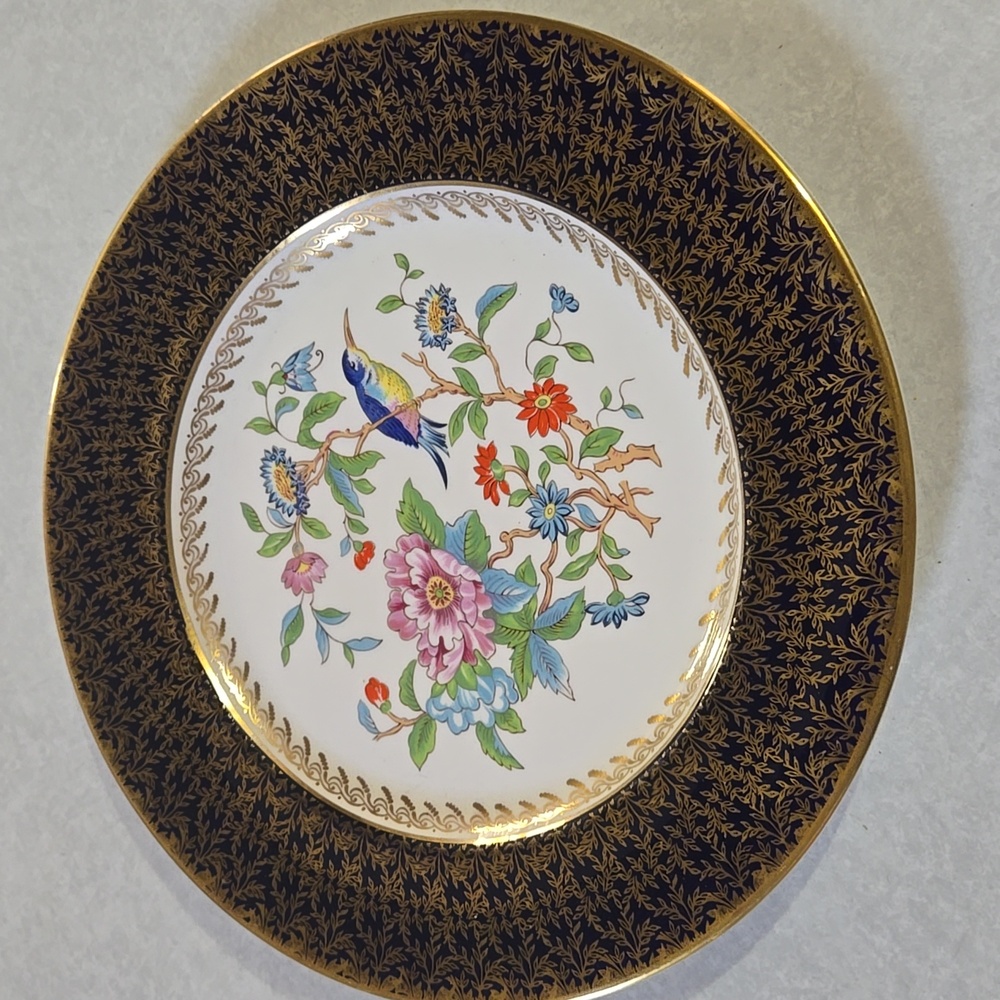 Vintage AYNSLEY Pembroke Bone China Gold Gilt Cobalt Blue Floral Dinner Plate